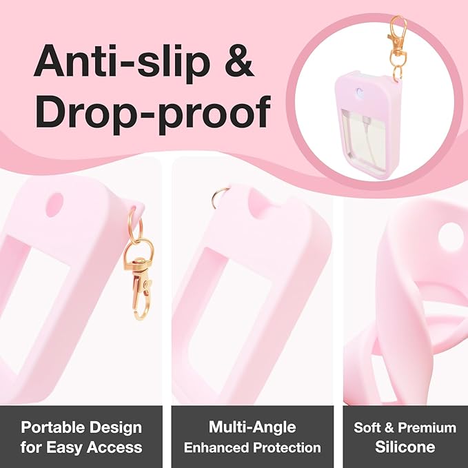 2 PCS Soft Silicone Case for Touchland Power Mist (1FL. OZ./30 mL), Protective and Stylish Case with Keychain Compatible with Touchland Hand Sanitizer Spray (Pink/Blue)