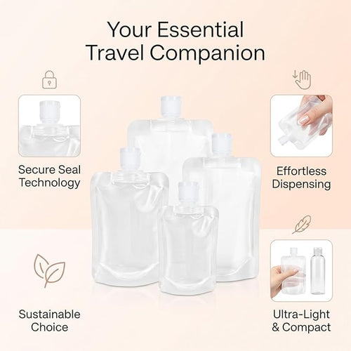 17 Pack Travel Pouches for Toiletries – TSA Compliant Leak Proof Refillable Liquid Pouches, Flat Travel Bottles for Shampoo Lotion Soap, Carry On Travel Containers 30ml 50ml 100ml