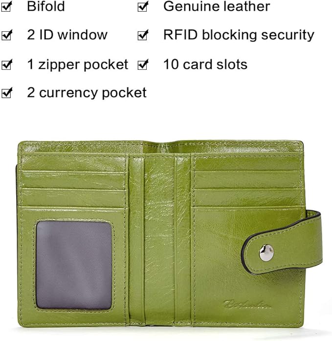 BOSTANTEN Women Leather Wallet RFID Blocking Small Bifold Zipper Pocket Wallet Card Case Purse with ID Window