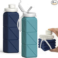 BEAUTAIL Collapsible Water Bottles 20.6oz 2 Pack, Silicone Foldable Portable Water Bottle, BPA-Free, Leakproof Reusable for Travel Camping Hiking Cycling Yoga Sports Outdoor (Blue+DarkBlue)