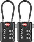 TRAVOCE TSA Approved Luggage Locks - Heavy Duty 3 Digit Combination Cable Lock, Search Alert for Suitcases, Backpacks, Golf Bags, Tents, Violin and Camera Cases, 2 Pack, Black