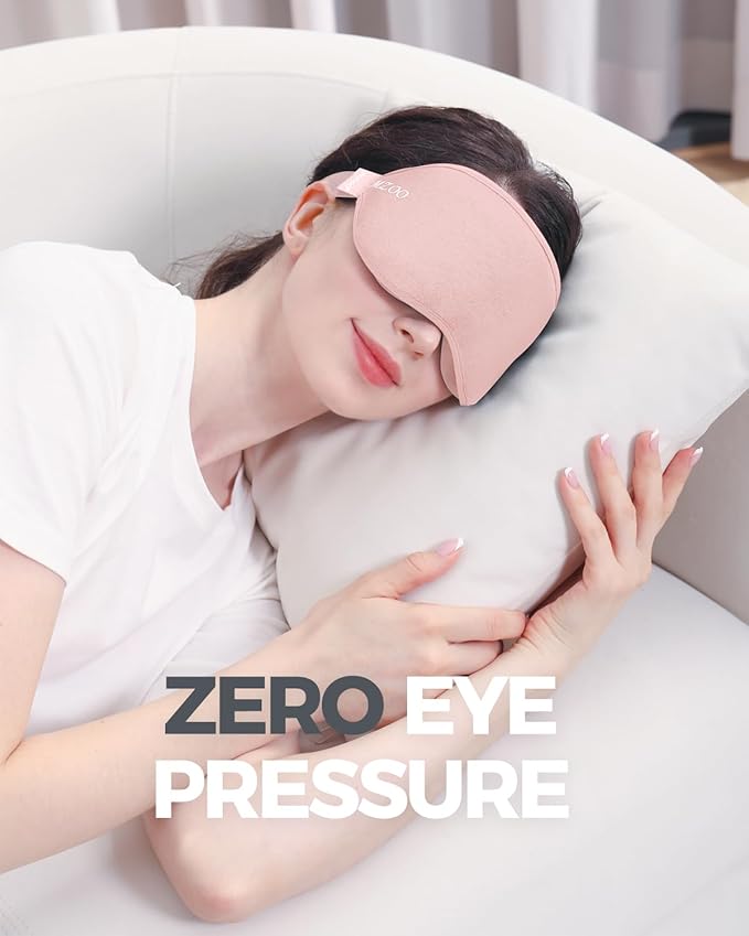 MZOO Luxury Sleep Mask for Back, Side Sleeper, Complete Light Blocking Sleeping Eye Mask Night Blindfold, 3D Zero Pressure & Lash Friendly, Breathable Soft Eye Cover Flight Nap Travel