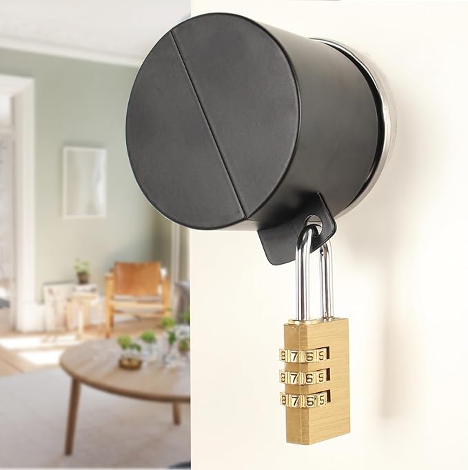 Door Knob with Lock,Without Drilling,Dementia Door Handle Lock，from Outside Prevents Turning of Door Knob and Access to Keyhole,for Apartment Evictions，Childproof (Black with Padlock)