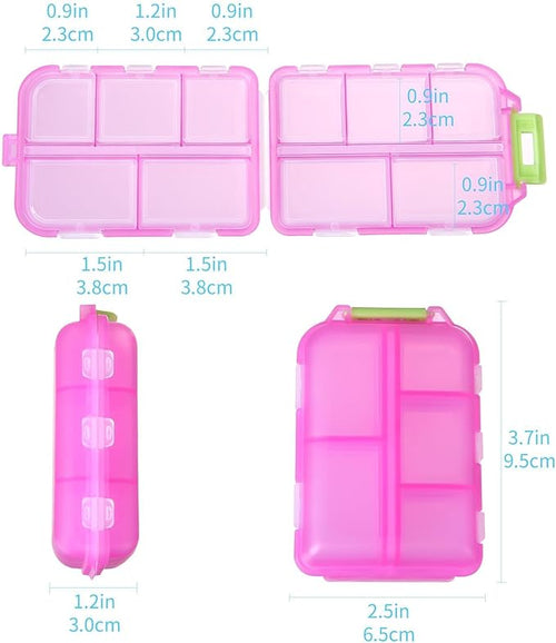 1Pack Travel Pill Organizer - 10 Compartments Pill Case, Compact and Portable Pill Box, Perfect for On-The-Go Storage, Pill Holder for Purse (Pink with 156 Stickers)