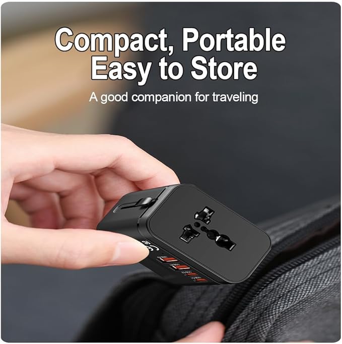 Universal Plug Adapter for Worldwide Travel, PD20W International Charge Adapter with 2 USB-C ＆ A Ports, All in One Outlet International Adapter, for USA, UK, EU, AU ＆ 224+ Countries (Black)