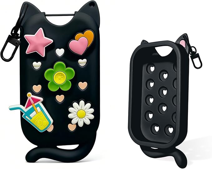 Cat Silicone Case with Keychain & Charms for Touchland Hand Sanitizer Spray, Protective Holder Compatible with Power Mist & Glow Mist 1 FL Oz/30ML