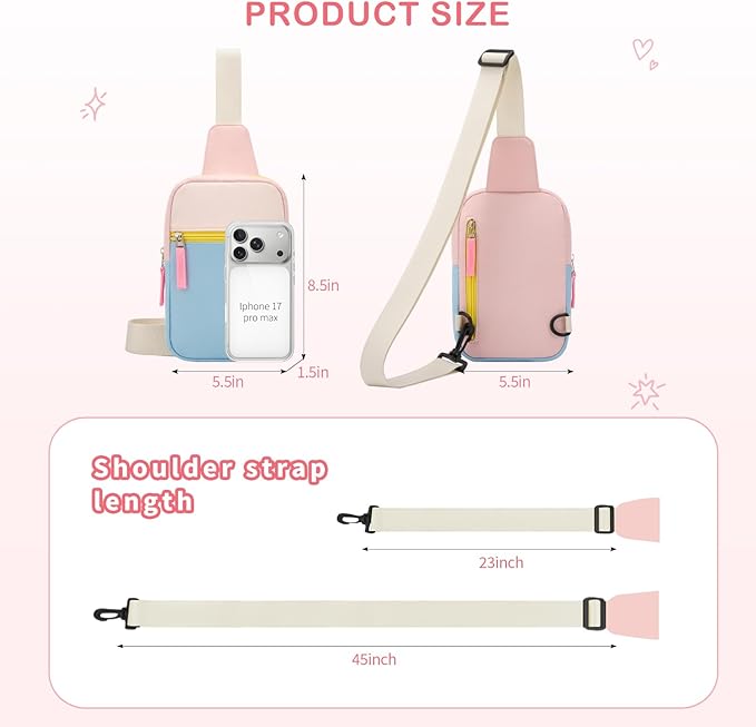 Graduation Mothers Day Gifts for Daughter Teen Girl Her, Fanny Pack Birthday Gifts for 8 9 10 11 12 Year Old Girls, Preppy Crossbody Bag, Adjustable Sling Bag Purse Trendy Stuff Kids Travel Essential