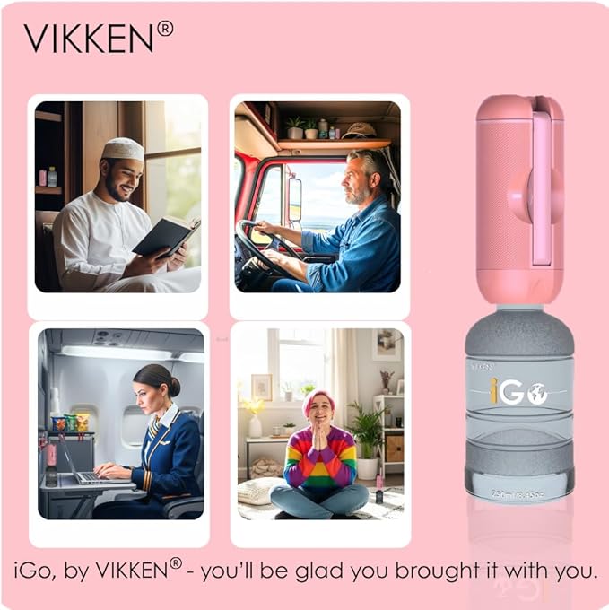VIKKEN® Portable Travel Bidet USB-Type C Rechargeable Electric Mobile Handheld Ultra Strong Water Spray Personal Hygiene Self Care for Women & Men, iGo-X 250ml Pink
