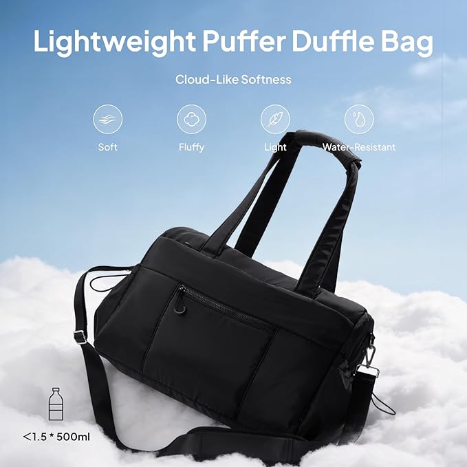 TOPEAST Weekender Bag for Women, Lightweight Puffer Travel Duffle Carry On Bag with Wet Pocket & 40oz Tumbler Pocket, Airline Approved Personal Item Overnight Bag