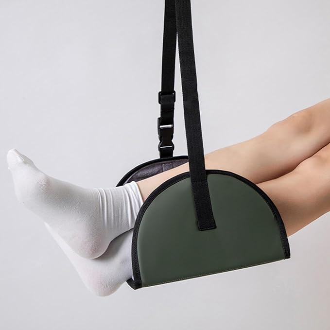 Airplane Travel Foot Hammock Airplane Footrest Portable Adjustable Strap Leg Rest Foot Hanger for Women Men, Green