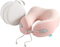Ergonomic Memory Foam Travel Pillow with EVA Hard Case, Supportive Neck Pillow for Airplane & Long Flights, Cooling Washable Cover, Compact Travel Essential (Pink)