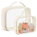 PACKISM Clear Makeup Bag Combo Pack, 1 TSA Approved Medium & Large for Checked Luggage, Clear Toiletry Bag with Handle, Water-resistant Travel Essentials Organizer, Creamy Off-White