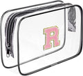 Clear Toiletry Bag,Portable Travel Toiletry Bag,Chenille Letter Cosmetic Bag with Zipper,Waterproof Makeup Bag,Cosmetic Storage Organizer for Women Men,Travel Essentials (Black,R)