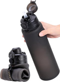 TakeToday Collapsible Water Bottles 32oz, Foldable Travel Bottle, TSA-Approved Leakproof Newly Silicone Water Bottle for Hiking, Travel, Outdoors, Black