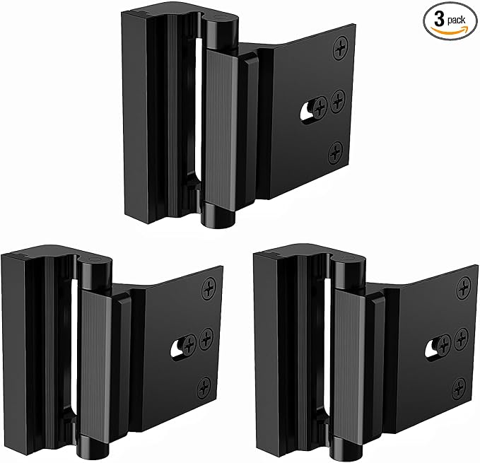 3 Pack Door Reinforcement Locks with 12 Screws, Home Security Door Lock Stop for Toddler, Childproof Door Lock Night Lock Withstand 800 Lbs Black