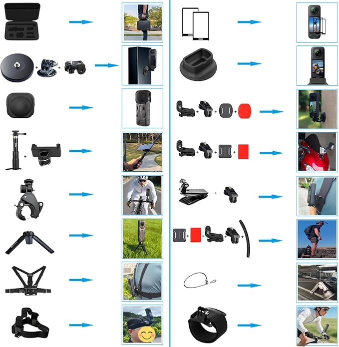 Accessories Kit for Insta360 X5 / X4 Camera Mount Bundle with Magnetic Mount Carrying Case, Selfie Stick, Tripod, Chest Strap,Bike Clamp,Screen Protector Non-Slip Mounts for Insta 360 X5 / X4 60I