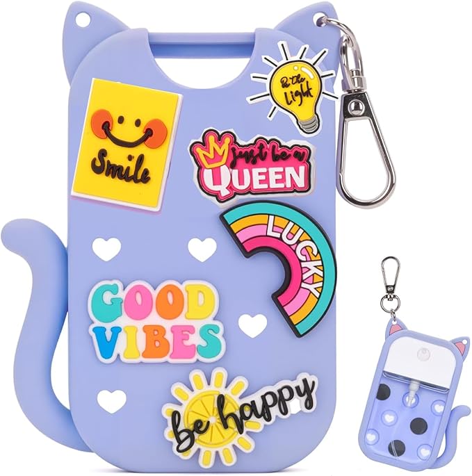 Silicone Case for Touchland Hand Sanitizer Spray, Compatible with Touchland 1 FL OZ/30ML with Keychain & 6 Charms, Cute Hand Sanitizer Travel Accessories, Mothers Day Gifts(Blue)