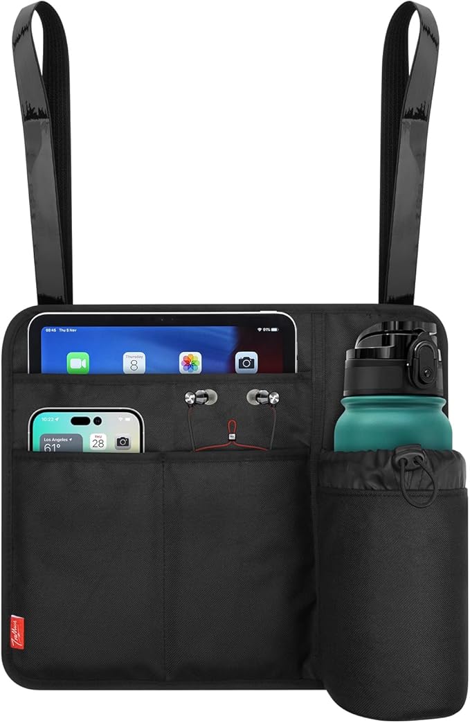 Airplane Seat Back Organizer & Storage, Airplane Tray Table Cover for Personal Items, Airline Seat Hanging Pockets Media Pouch,Reusable Travel Essentials,Fits Tablets,Cell Phone,Water Bottle (Black)