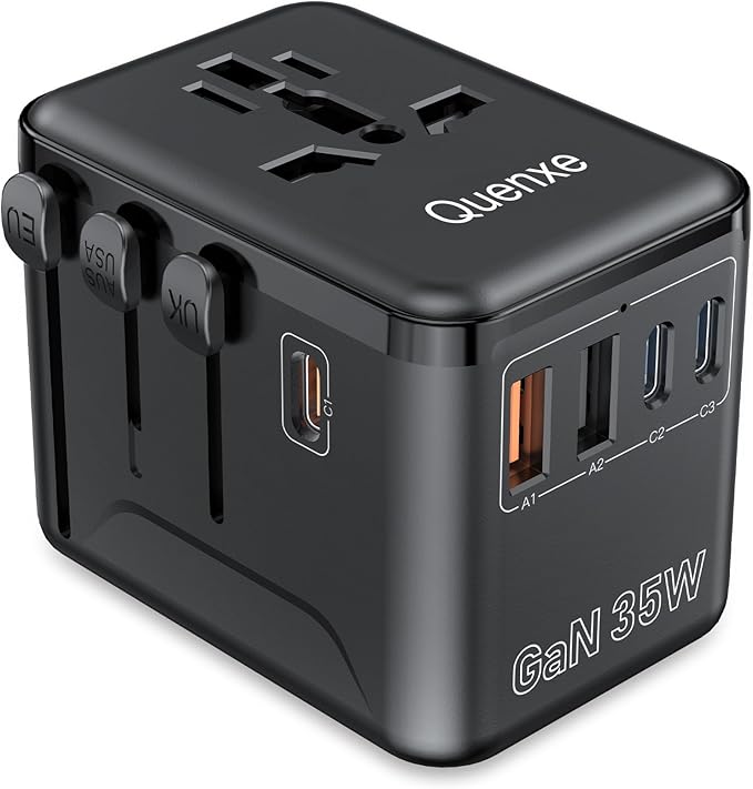 Universal Travel Adapter, International Power Adapter with 35W PD & QC Fast Charging, Travel Plug Adaptor Worldwide with 3 USB-C & 2 USB-A for USA to Europe UK France Germany Australia(Type C/G/A/I)