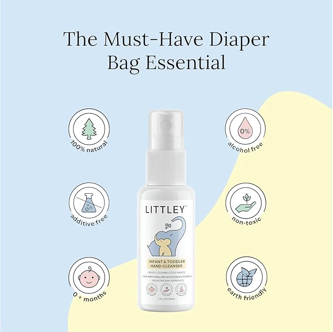 Littley Infant & Toddler Hand Cleanser | Alcohol-Free HOCl Spray for Delicate Skin | Fragrance-Free Formula | Gentle & Convenient Hand Mist | Portable Travel Size | 2 oz