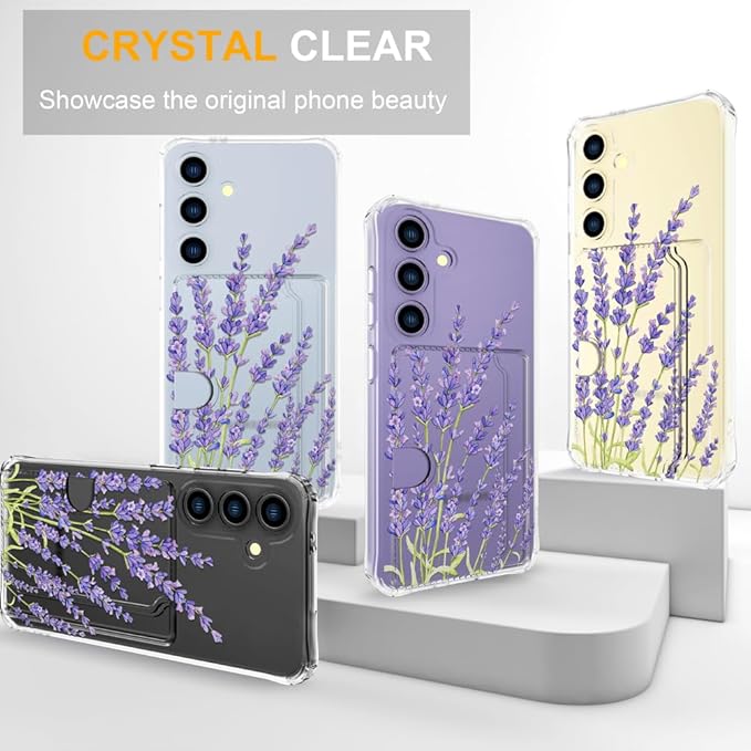 Compatible with Samsung Galaxy S24+ Plus / S25+ Plus Case Card Holder for Women Cute Design,Wallet Phone Cases Transparent Cool Kawaii Protective (Clear Purple Lavender)