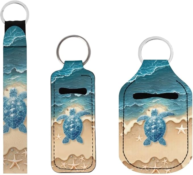 Suobstales 3Pcs Travel Bottles Keychain Holder Set,Travel Bottle Sleeves+Neoprene Chapstick Holders+Lanyard Keychain