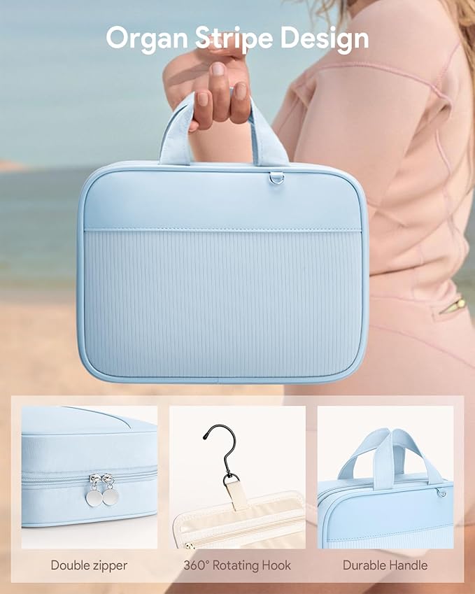 Lotour Travel Toiletry Bag for Women with Travel Size Silicone Containers Set, Hanging Toiletry Bag for toiletries, Cosmetic Bag Travel Organizer (Blue)