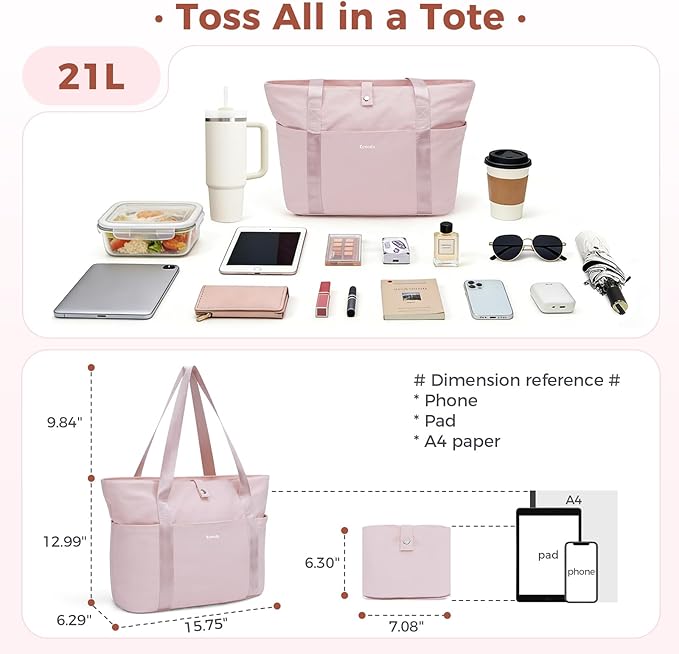 Ceneda Foldable Tote Bag for Women, Lightweight Work Bag with Dual Inner Cup Holders, Daily Handbag for Travel, Gym, Grocery | 40oz Tumbler Holder, Well-organized, Portable, Durable, 21L Large Capacity, Beach/Shopping/Trips, Ideal Gift for Her