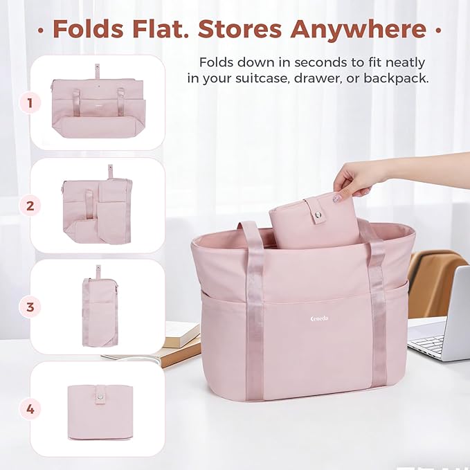 Ceneda Foldable Tote Bag for Women, Lightweight Work Bag with Dual Inner Cup Holders, Daily Handbag for Travel, Gym, Grocery | 40oz Tumbler Holder, Well-organized, Portable, Durable, 21L Large Capacity, Beach/Shopping/Trips, Ideal Gift for Her
