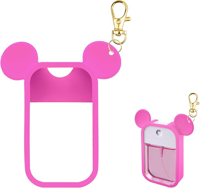 TERPINK Silicone Case Compatible with Touchland Hand Sanitizer Spray 1 fl oz, Mouse Design Protective Case with Keychain for Power Mist and Glow Mist, Hand Sanitizer Spray Accessory 1 Pack (Hot pink)