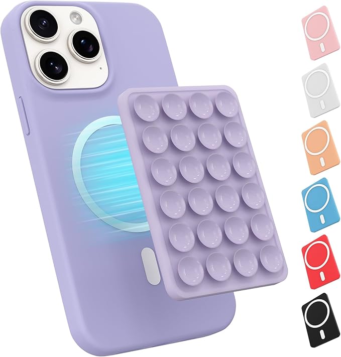 Magnetic Suction Phone Mount for MagSafe Case,Silicone Sticky Phone Grip Holder for iPhone,Removable Hands-Free Selfie/Video for TikTok & Instagram Influencer/Creator (Lavender)