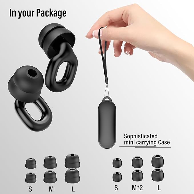 Ear Plugs for Sleeping Noise Cancelling, 35dB Noise Reduction Earplugs Reusable Soft Silicone, 14 Eartips ＆ Carry Case, Replaceable Single/Double Earpieces for Sleep, Focus, Events, Noise Sensitivity