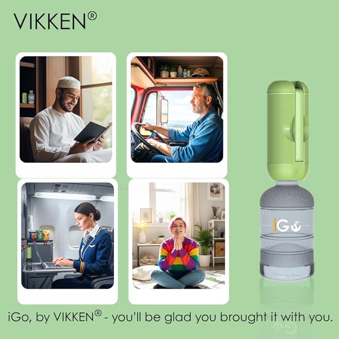 VIKKEN® Portable Travel Bidet USB-Type C Rechargeable Electric Mobile Handheld Ultra Strong Water Spray Personal Hygiene Self Care for Women & Men, iGo-X 250ml Green