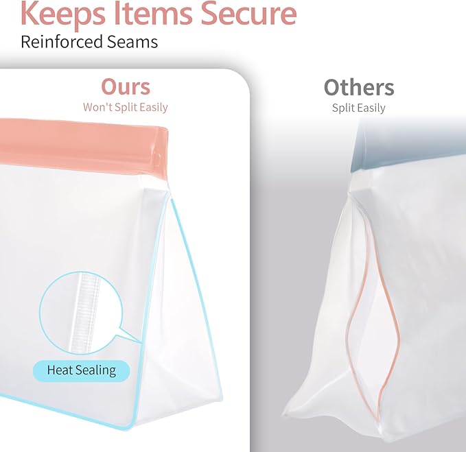 PACKISM Leakpoof Clear Cosmetic Bags - Sealed TSA Approved Toiletry Bags, Reusable and Easy to Clean, Semi-Transparent Clear Toiletry Bag, Carry on Airport Airline Compliant Bag, 1L+2M+1S, Pink