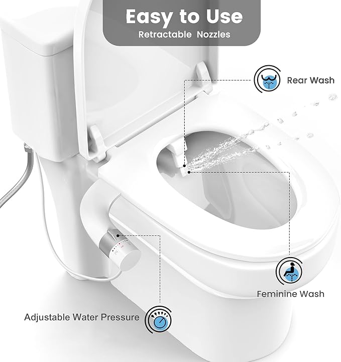 Ultra-Slim Bidet Attachment for Toilet, Non Electric Retractable Nozzles (Posterior/Feminine Wash) Hygienic Bidets Existing Toilets Seat, Adjustable Water Pressure, Water Sprayer Baday