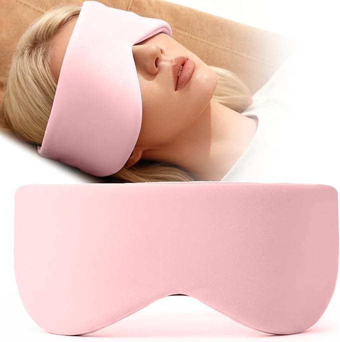Sleep Mask for Women Men, Reversible Eye Mask Sleeping with Cozy & Cooling Sides, Adjustable Velcro Band, Blackout Face-Hugging Padded Eye Cover for Sleeping Travel Office, Pink