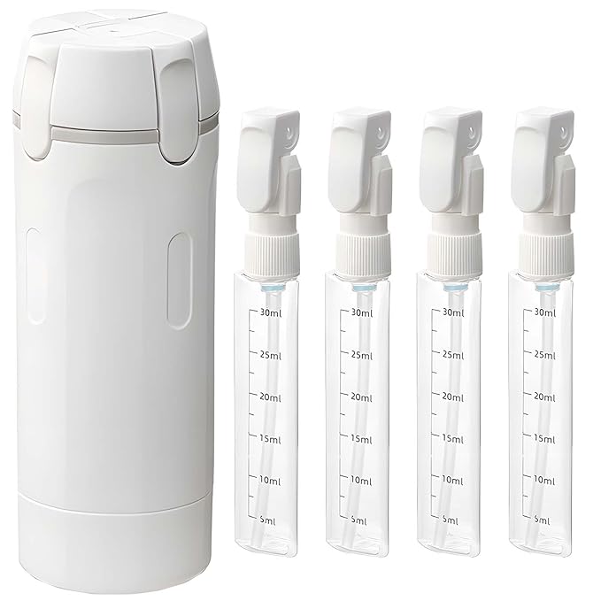 4 in 1 Travel Bottles for Toiletries - Refillable, Leak Proof, Portable Containers for Shampoo Lotion Conditioner Cream - Transparent with Scale and Label - for Business Trips Gym Camping (White)