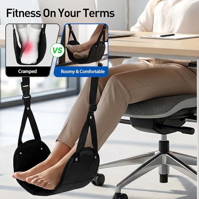Airplane Foot Hammock, No Collapse Thickened Bamboo Airplane Foot Rest for Long Flight, Adjustable Footrest for Office, Long Flight, Flawless Accessory with Business Trip (1 PCS)