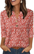 OFEEFAN Womens Tops 3/4 Sleeve Henley Shirts for Women Summer Outfits Fashion Clothing