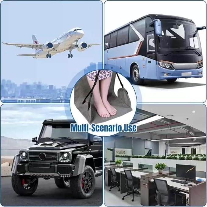 Portable Airplane Foot Hammock, Hardened Plastic Plate at The Bottom, Height Adjustable Feet Rest for Plane Travel, Office, Desk, Bus, Train, Long Trip (Gray)