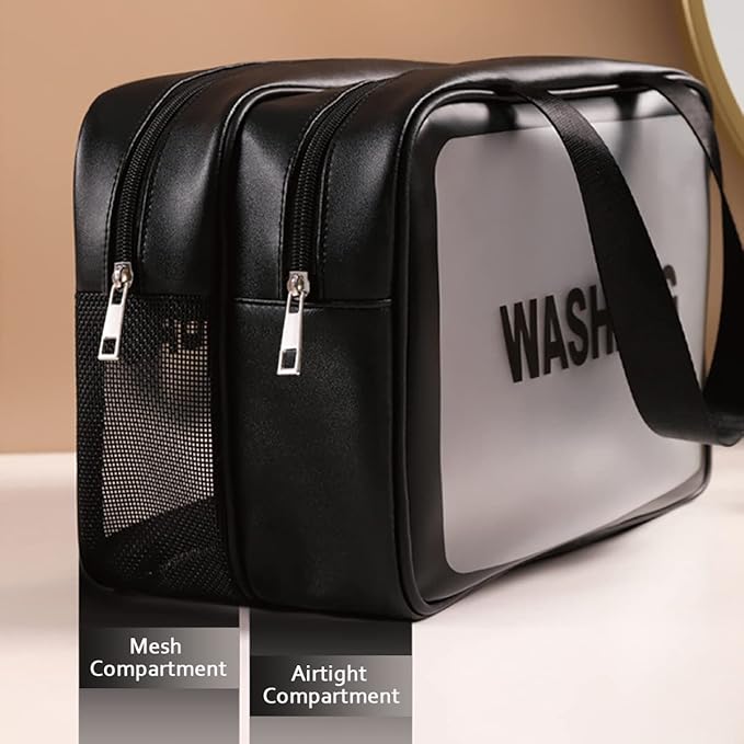 DAPOWER Travel Toiletry Bag for Women and Men, Matte Translucent Toiletry Bag with Handy Handle, Makeup Cosmetic Organizer Bag for Travel Toiletries Accessories (Black-XL)