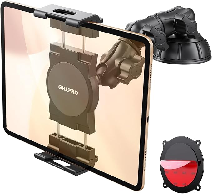 OHLPRO Heavy Duty Tablet Holder for Car Truck Dashboard Windshield, 360° Rotatable iPad Car Mount with Long Arm & Strong Suction Cup, Tablet Stand for iPad Pro 12.9 Air Mini Galaxy Tab 4.7-13”