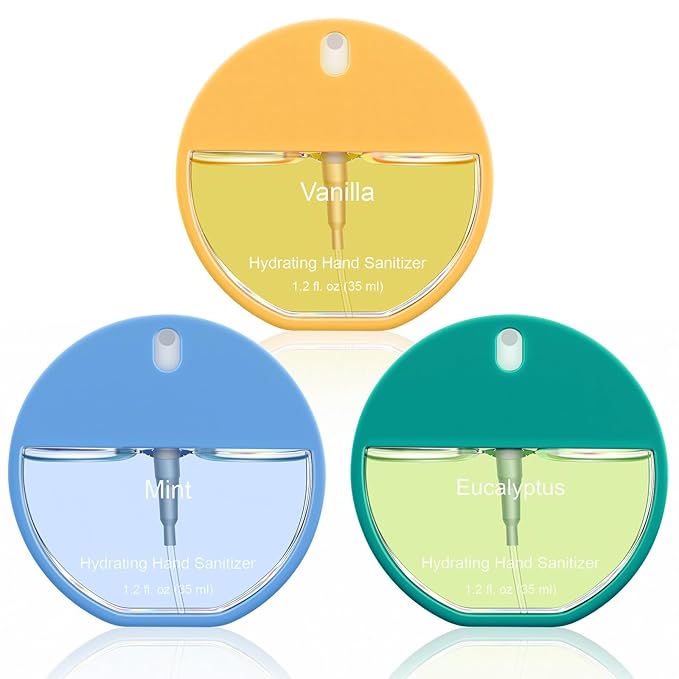 3 Pcs Power Mist Hydrating Hand Sanitizer Spray Bulk Travel Size Hand Sanitizer 1.2 oz Circular Spray Bottle for Daily Use Mother's Day Mom Employee Staff Nurse Teacher Appreciation Gifts