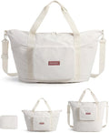 BAGSMART Foldable Travel Bag, 37L Expendable Personal Item Bag, Lightweight Weekender Bags for Women, Water Resistant Extra Carry on for Travel, White