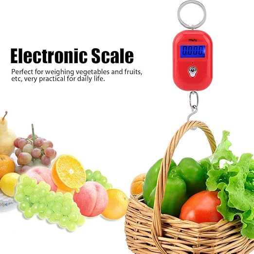 Mini Electronic Scale, Fish Weighing Scales Red Portable 25Kg/5G Hanging Scale Digital Pocket Key Chain Weight Hook Kitchen Food Weight Gauge Measuring Tools with Backlight for Home Farm Market