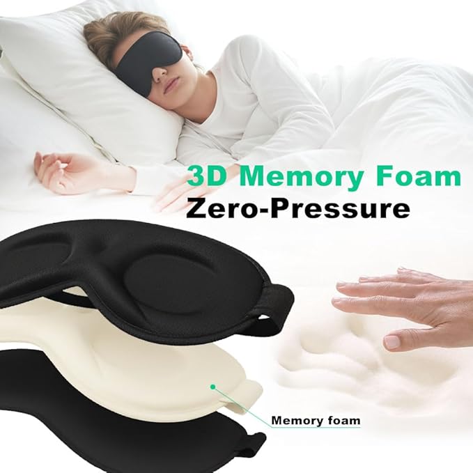 3D Sleep Mask for Kids & Teens (8-18 Years), Zero Pressure & Blackout Eye Cover – Soft Breathable, Adjustable for Travel, Night Use & Deep Sleep Black