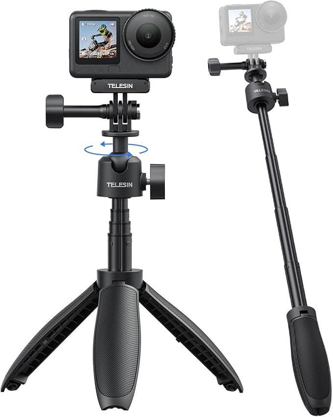 TELESIN 18.1'' Mini Selfie Stick Tripod for DJI OSMO Nano Action 6 5 4, Pocket 4 3, GoPro Hero 13 12, Insta360 X5 X4, Xtra Edge Camera Accessories, 360°Adjustable Monopod, Extended Handle Grip