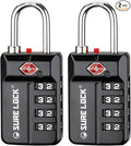 SURE LOCK TSA Approved 4-Digit Resettable Combination Luggage Locks with Open Alert, Easy-Read Dials - for Luggage, School Lockers, Gym, Office, Toolbox & Security Cases (Black 2 Pack)