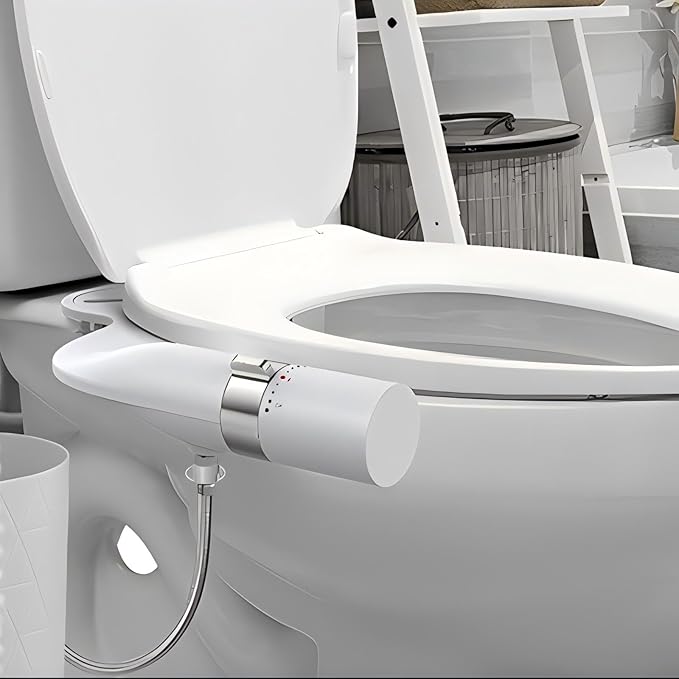 Bidet Attachment for Toilet, Ultra-Slim, Non Electric Dual Nozzle, Fresh Cold Water Spray Sprayer, Bidets Existing Toilets Seat, Baday Beday Badette Bedette, Feminine Rear Wash, Silver White