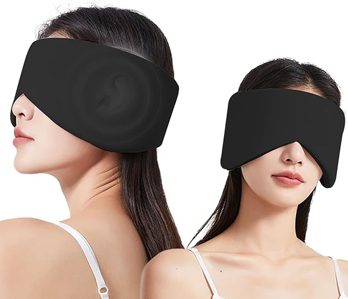 Reversible Warm & Cool Sleep Mask Wrap-Around Blackout Eye Masks for Side Sleepers Adjustable Unisex Eye Cover for Travel Office & Rest Black